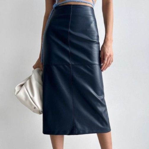 ブルベ夏/ブルベ冬服　本格レザー調ハイウエストタイトスカート
