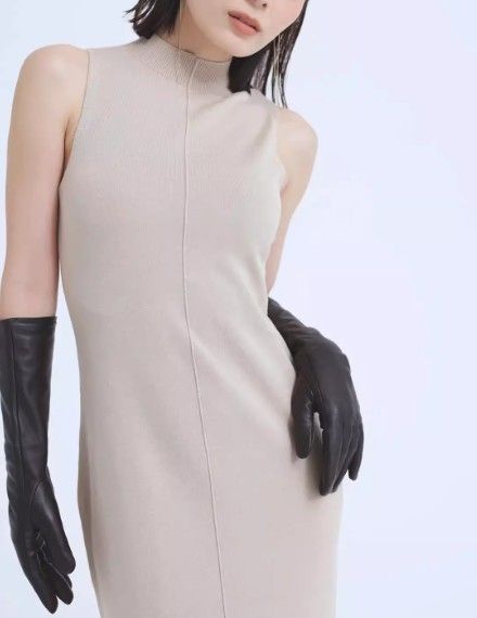 ブルベ夏/ブルベ冬服　ファー風ニットカーディガン＋ベストワンピースセット