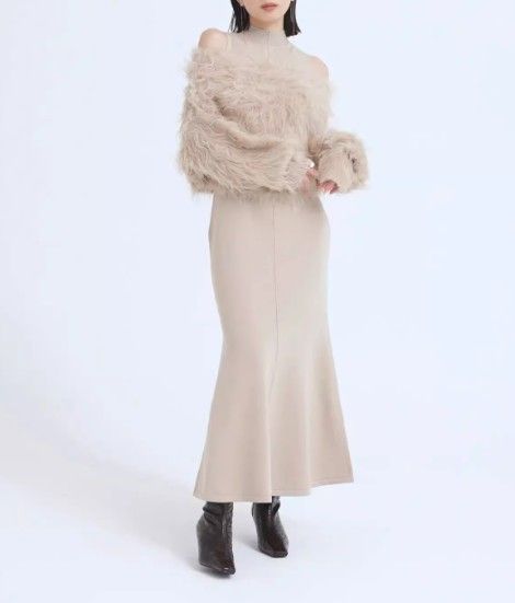 ブルベ夏/ブルベ冬服　ファー風ニットカーディガン＋ベストワンピースセット