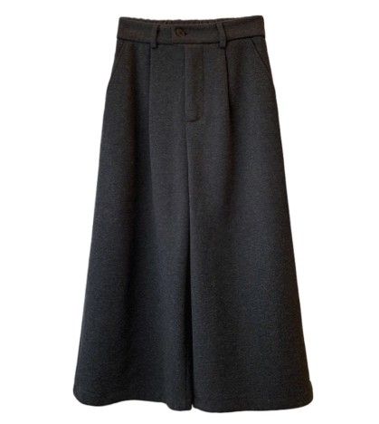 ブルベ夏/ブルベ冬服　上品なウール風ワイドクロップド丈パンツ