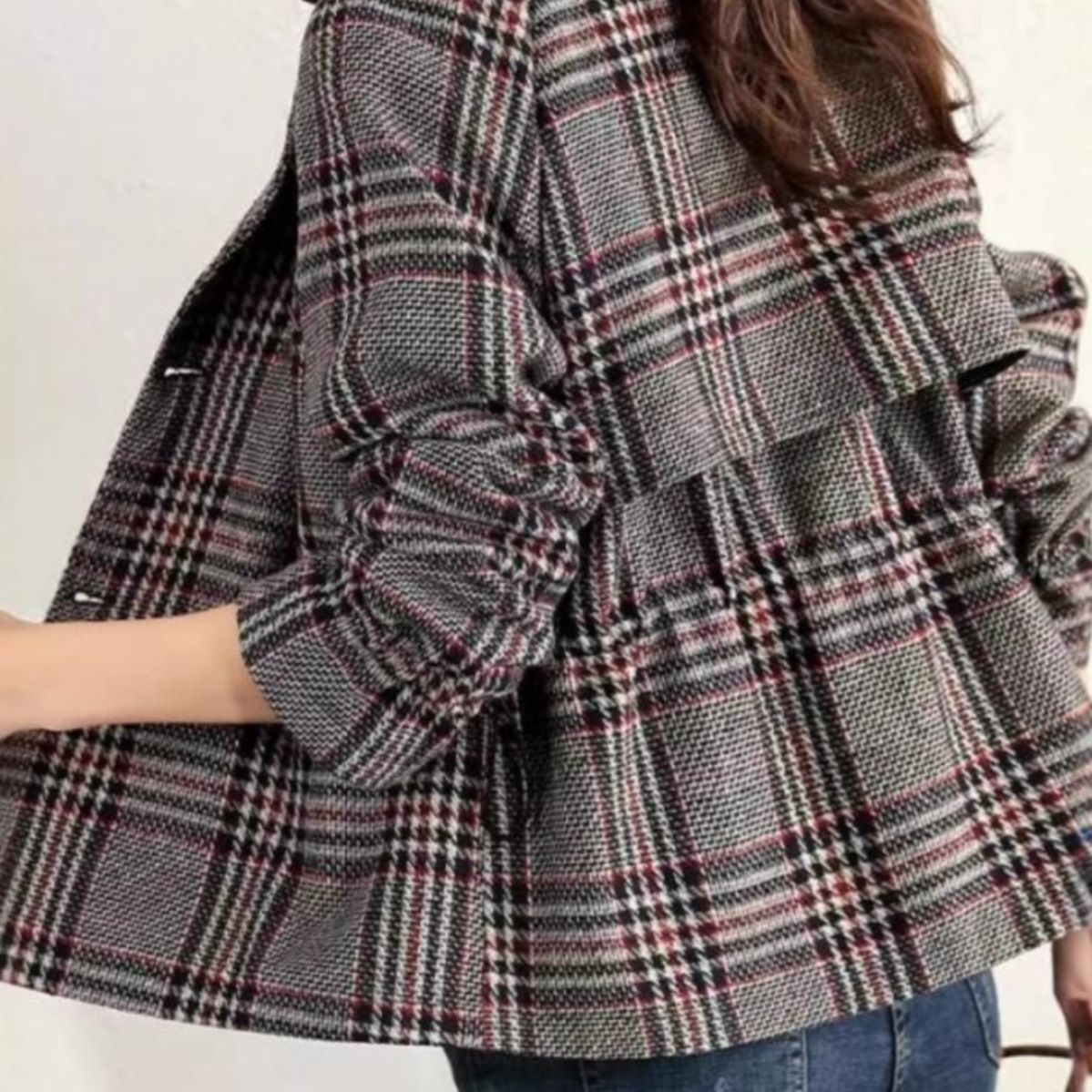 ブルベ夏/ブルベ冬服　格子柄ダブルボタンショート丈テーラードジャケット