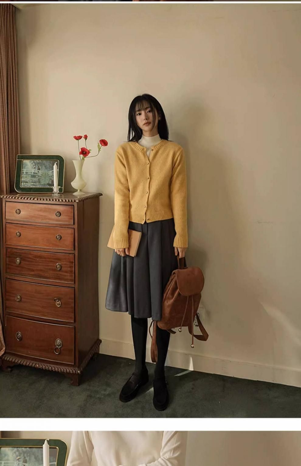 ブルベファッション 上品タック入り膝丈フレアスカート