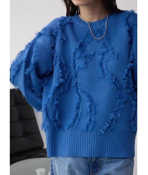 ブルベ夏/ブルベ冬服　 フリンジデザイン丸首長袖ニット