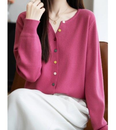 ブルベ夏/ブルベ冬服　マルチボタン配色カーディガン