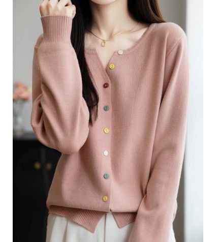 ブルベ夏/ブルベ冬服　マルチボタン配色カーディガン