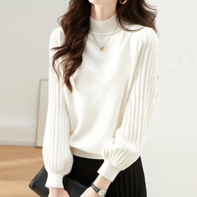 ブルベ夏/ブルベ冬服　ふんわり袖モックネックニット