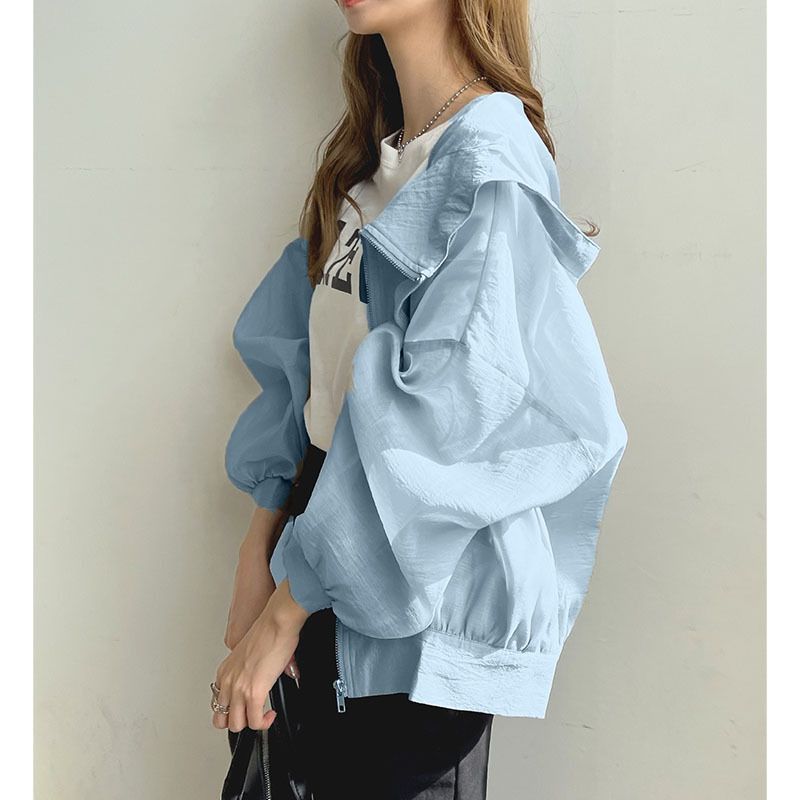 ブルベ夏/ブルベ冬服　 ボリューム袖フード付きジップアップブルゾン