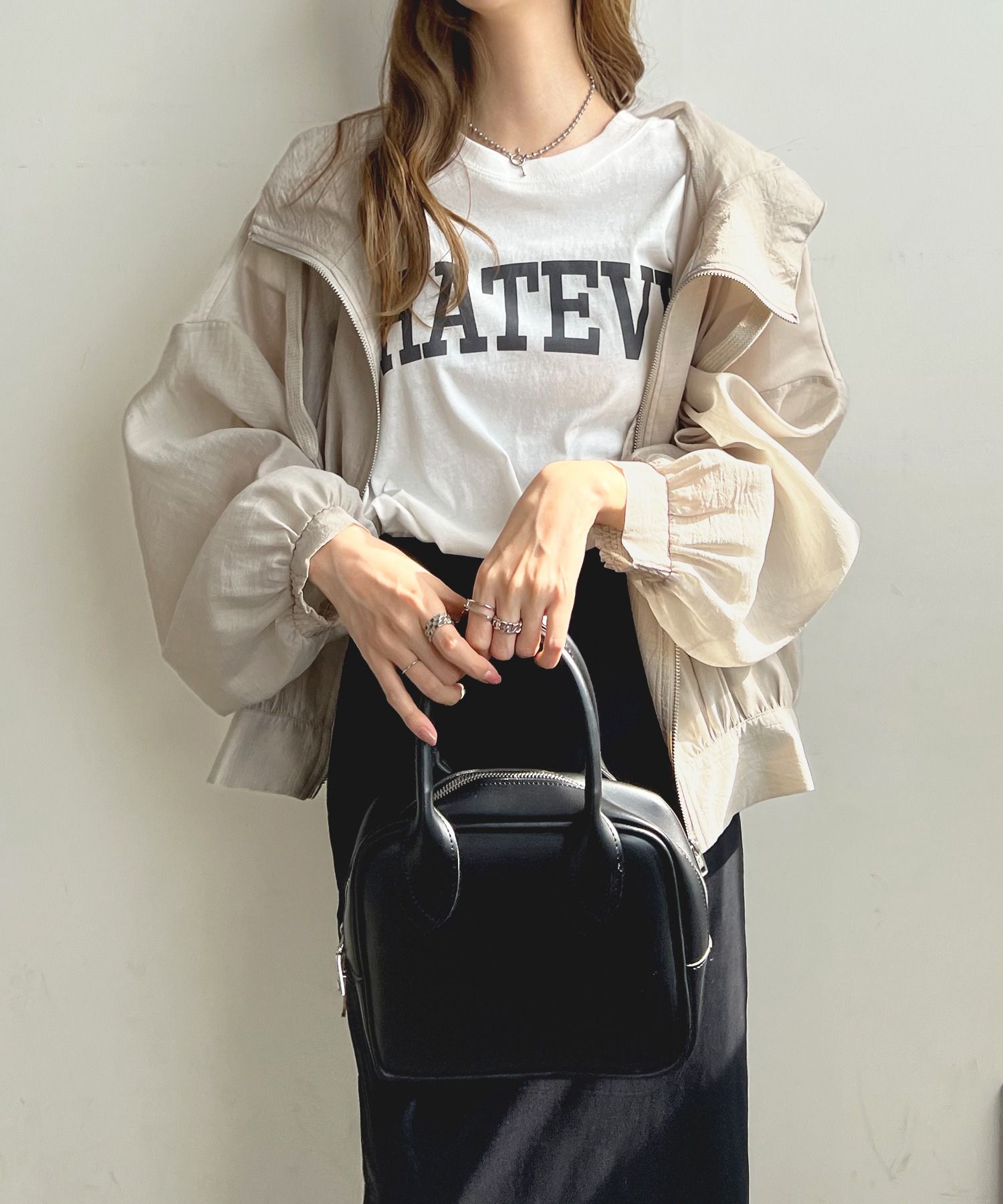 ブルベ夏/ブルベ冬服　 ボリューム袖フード付きジップアップブルゾン