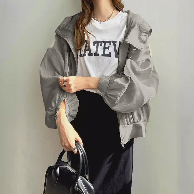 ブルベ夏/ブルベ冬服　 ボリューム袖フード付きジップアップブルゾン