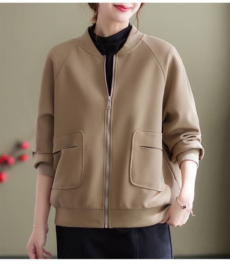 ブルベ夏/ブルベ冬服　丸襟フロントポケット付きジップアップブルゾン