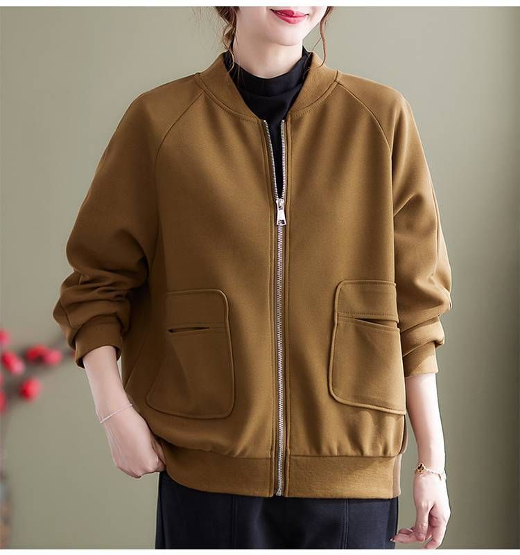 ブルベ夏/ブルベ冬服　丸襟フロントポケット付きジップアップブルゾン