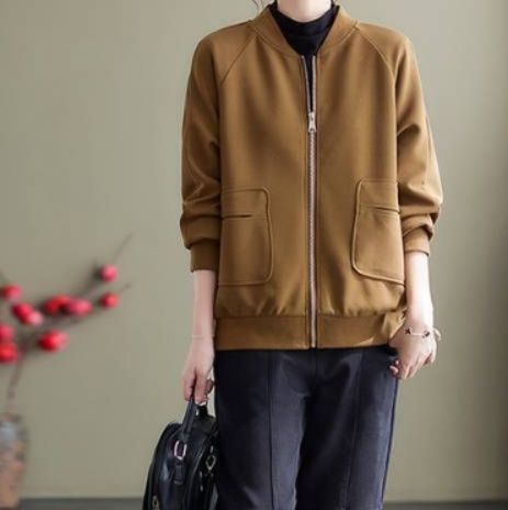 ブルベ夏/ブルベ冬服　丸襟フロントポケット付きジップアップブルゾン