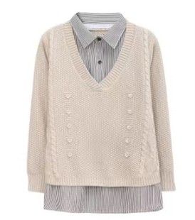 ブルベ夏/ブルベ冬服　襟付きシャツ重ね着風ニット