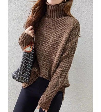 ブルベ夏/ブルベ冬服　立体編地タートルネックゆったりニット