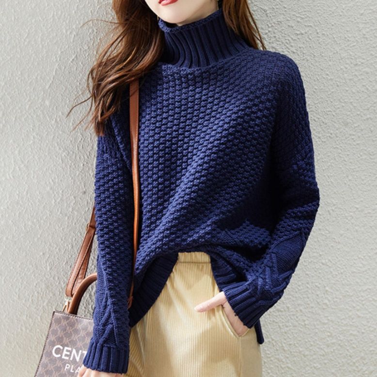 ブルベ夏/ブルベ冬服　立体編地タートルネックゆったりニット