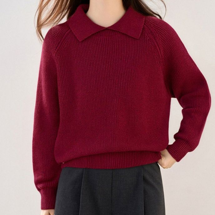 ブルベ夏/ブルベ冬服　襟付きリブ編みゆったりニットプルオーバー