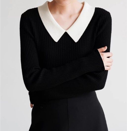 ブルベ夏/ブルベ冬　襟付きリブ編みセーラー風ニット