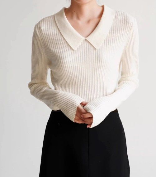 ブルベ夏/ブルベ冬　襟付きリブ編みセーラー風ニット