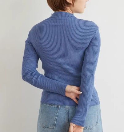 ブルベ夏/ブルベ冬服　上品リブ編みタートルネックニットトップス