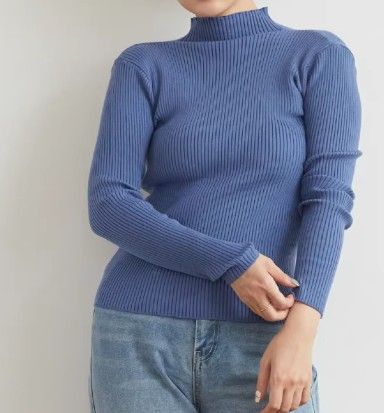 ブルベ夏/ブルベ冬服　上品リブ編みタートルネックニットトップス