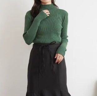 ブルベ夏/ブルベ冬服　上品リブ編みタートルネックニットトップス