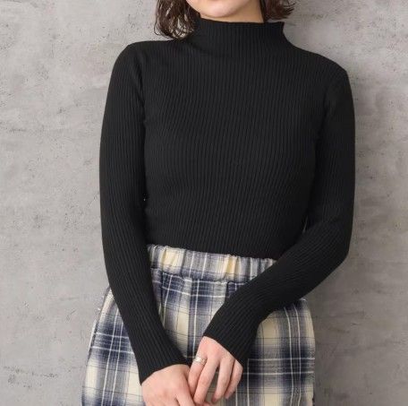 ブルベ夏/ブルベ冬服　上品リブ編みタートルネックニットトップス