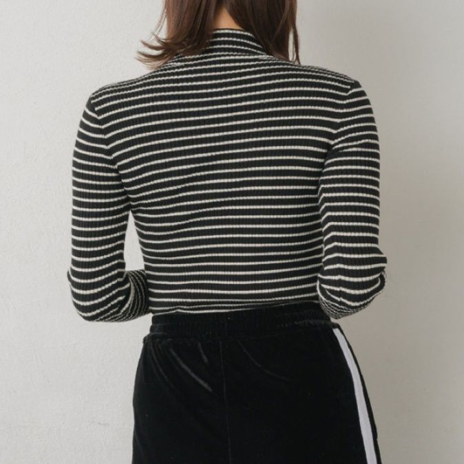 ブルベ夏/ブルベ冬服　上品リブ編みタートルネックニットトップス