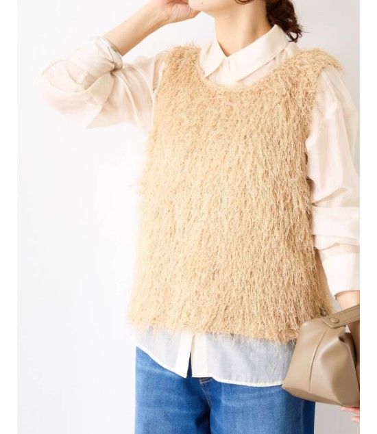 ブルベ夏/ブルベ冬服　ふわふわシャギー素材のノースリーブニットベスト