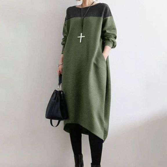 ブルベ冬服　配色切替裾変形長袖ニットワンピース