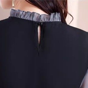 ブルベ冬服　透け感袖シアーフリル襟付きベルト付きワンピース