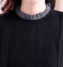 ブルベ冬服　透け感袖シアーフリル襟付きベルト付きワンピース