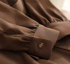 ブルベ夏服　バンドカラー共布リボンベルト付き長袖膝丈ワンピース