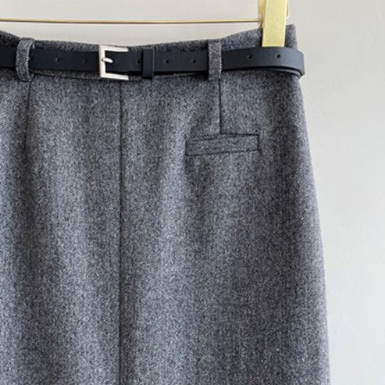 ブルベ夏/ブルベ冬服　ヘリンボーン柄ウール混ハイウエストロングスカート