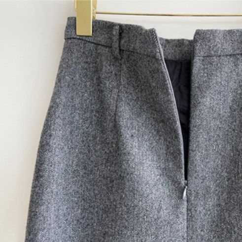 ブルベ夏/ブルベ冬服　ヘリンボーン柄ウール混ハイウエストロングスカート