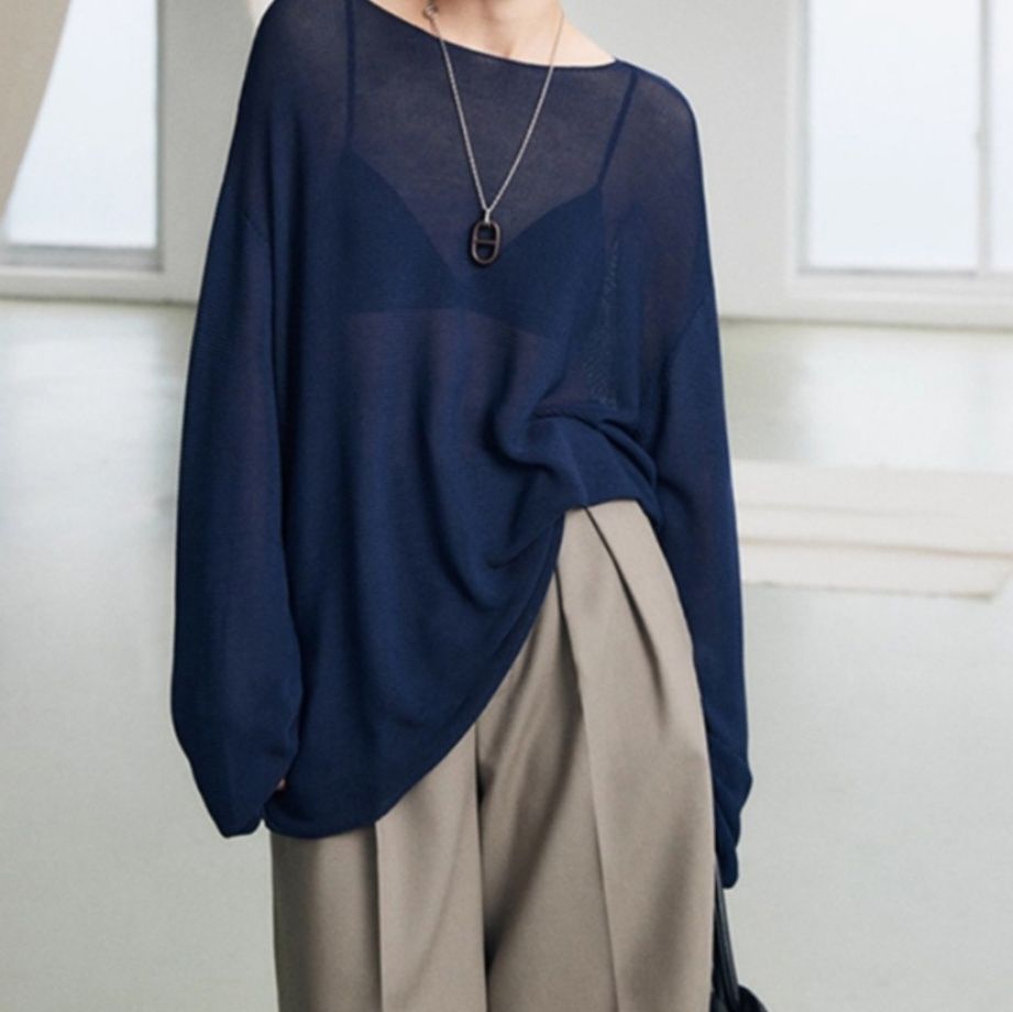 ブルベ夏/ブルベ冬服　ゆったりボートネックドルマンスリーブニット