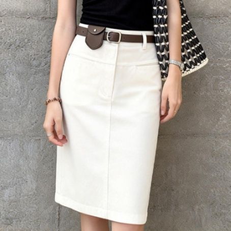 ブルベ夏/ブルベ冬服　ベルト付きエレガント台形ミディ丈スカート