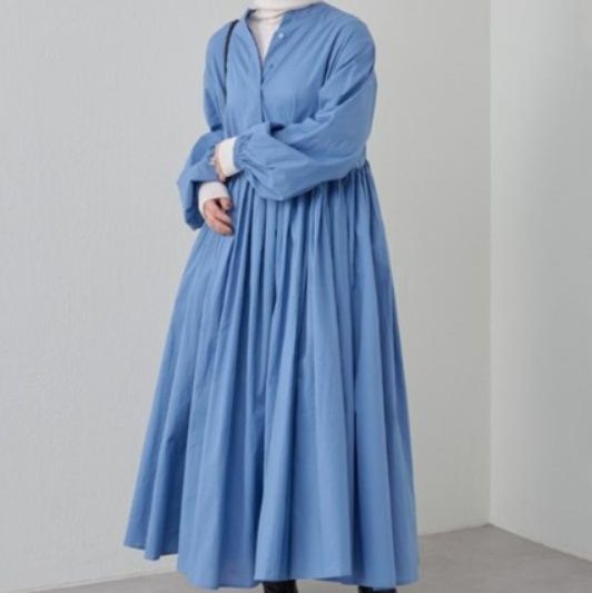 ブルベ夏/ブルベ冬服　バルーン袖ティアードギャザーロング丈ワンピース