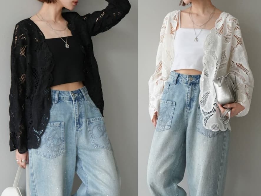 ブルベ夏/ブルベ冬服　今季マストバイ  デザイン  気質  レディース レースカーディガン エアコン着 キャミ付き
