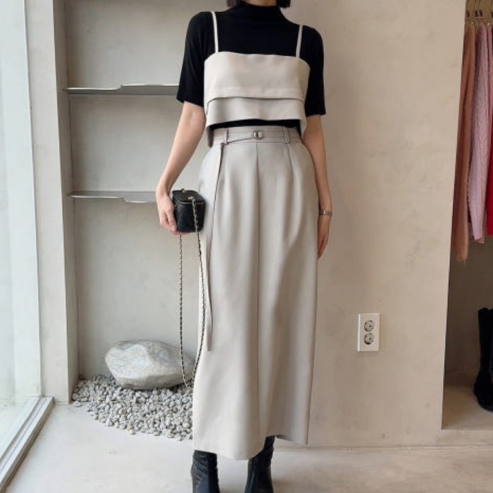 ブルベ夏/ブルベ冬服　今季マストバイ  キャミソール  シャツ＋ミディ スリット  ハーフスカート セット