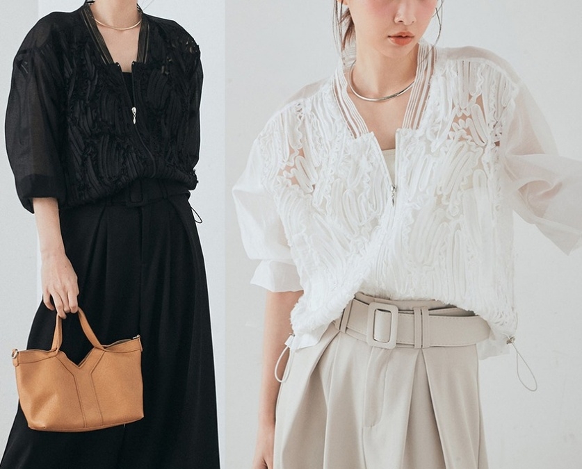 ブルベ夏/ブルベ冬服　今季マストバイ  レース刺繍 透け感 日除け 冷房対応 2点セットアップ トップス