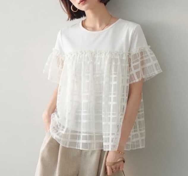 ブルベ夏/ブルベ冬服　今季マストバイ  デザイン  気質 　トップス レース飾り  Tシャツ