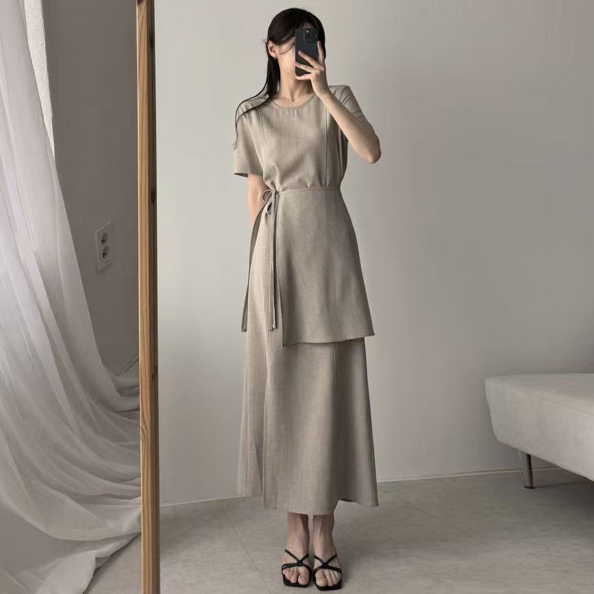ブルベ夏/ブルベ冬服　上品 レイヤード風 2点セットワンピース