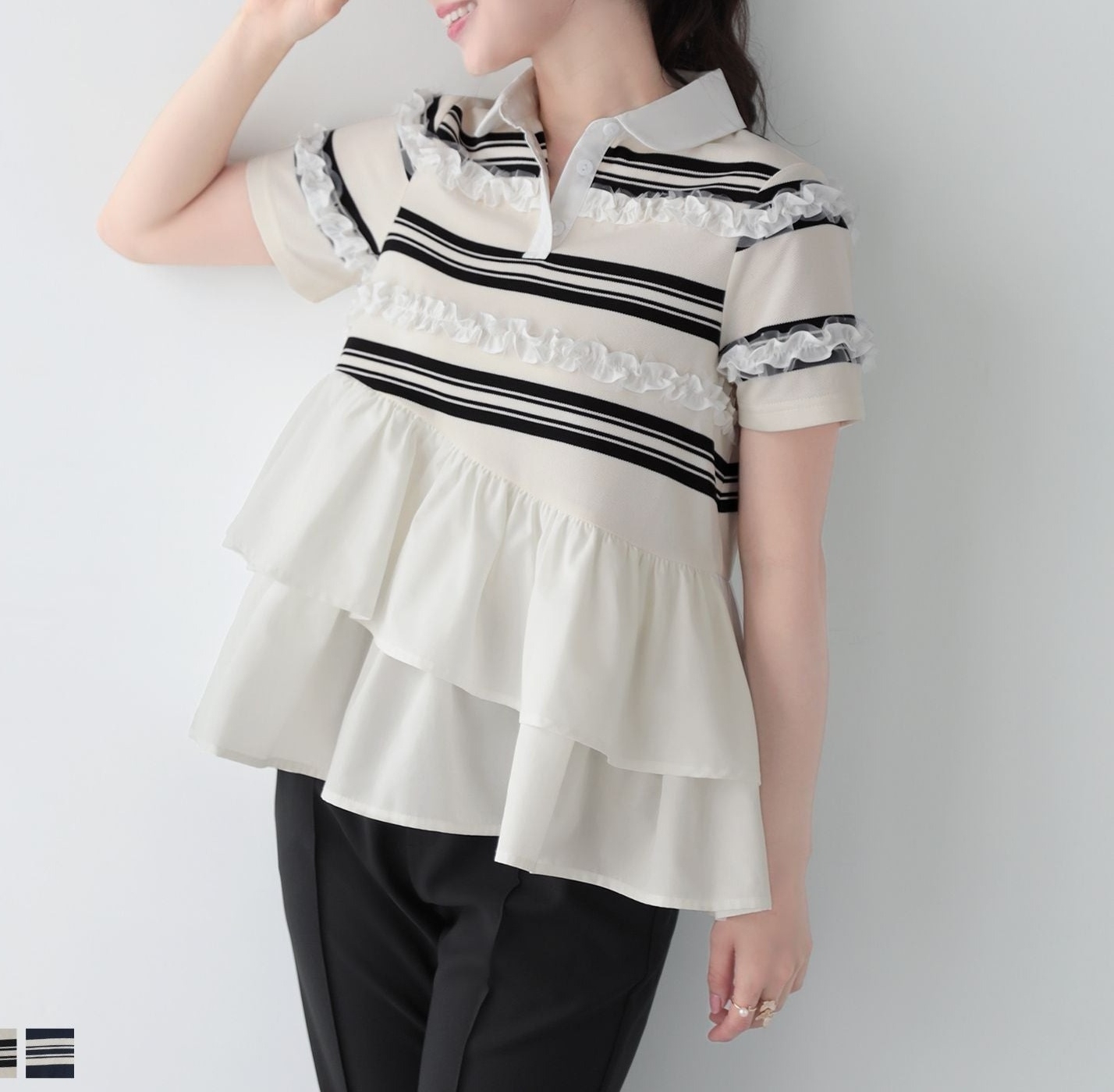 ブルベ冬服　トップス ストライプ柄 シャツ