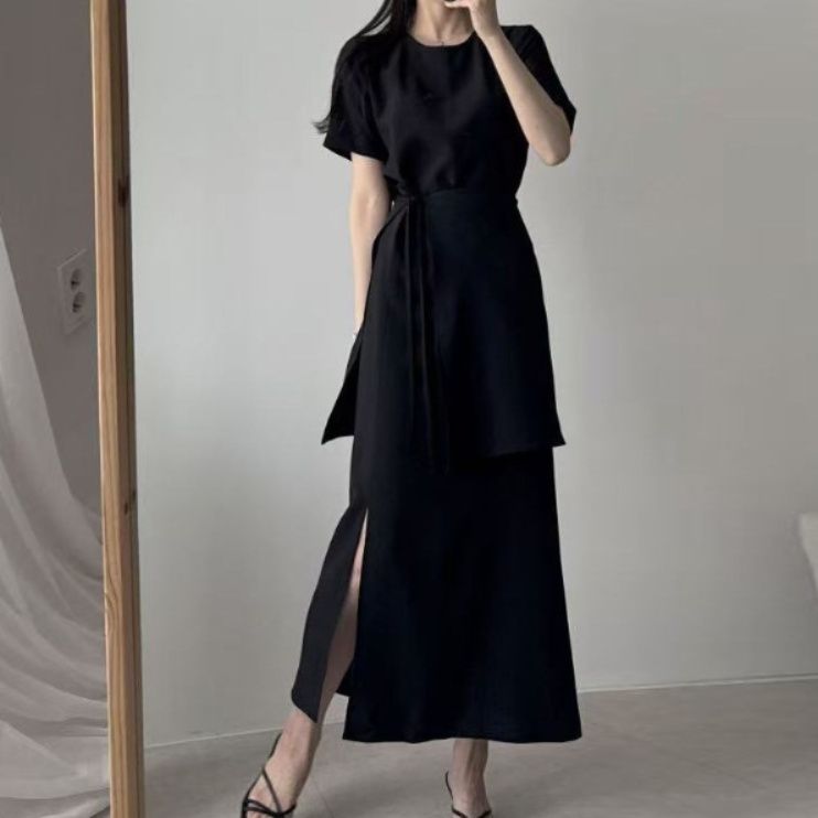 ブルベ夏/ブルベ冬服　上品 レイヤード風 2点セットワンピース