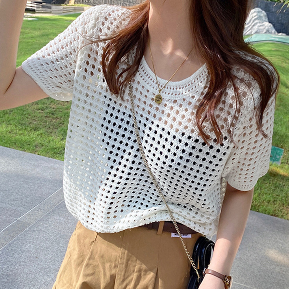 Tシャツ 透かし編みサマーニット レディースTシャツ（ブルベ夏向け・ブルベ冬向け）