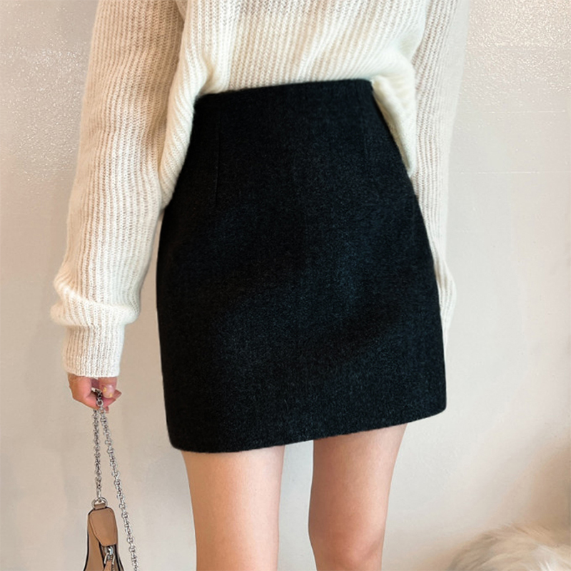 ブルベ夏/ブルベ冬服　上品質感ウール調台形ミニスカート