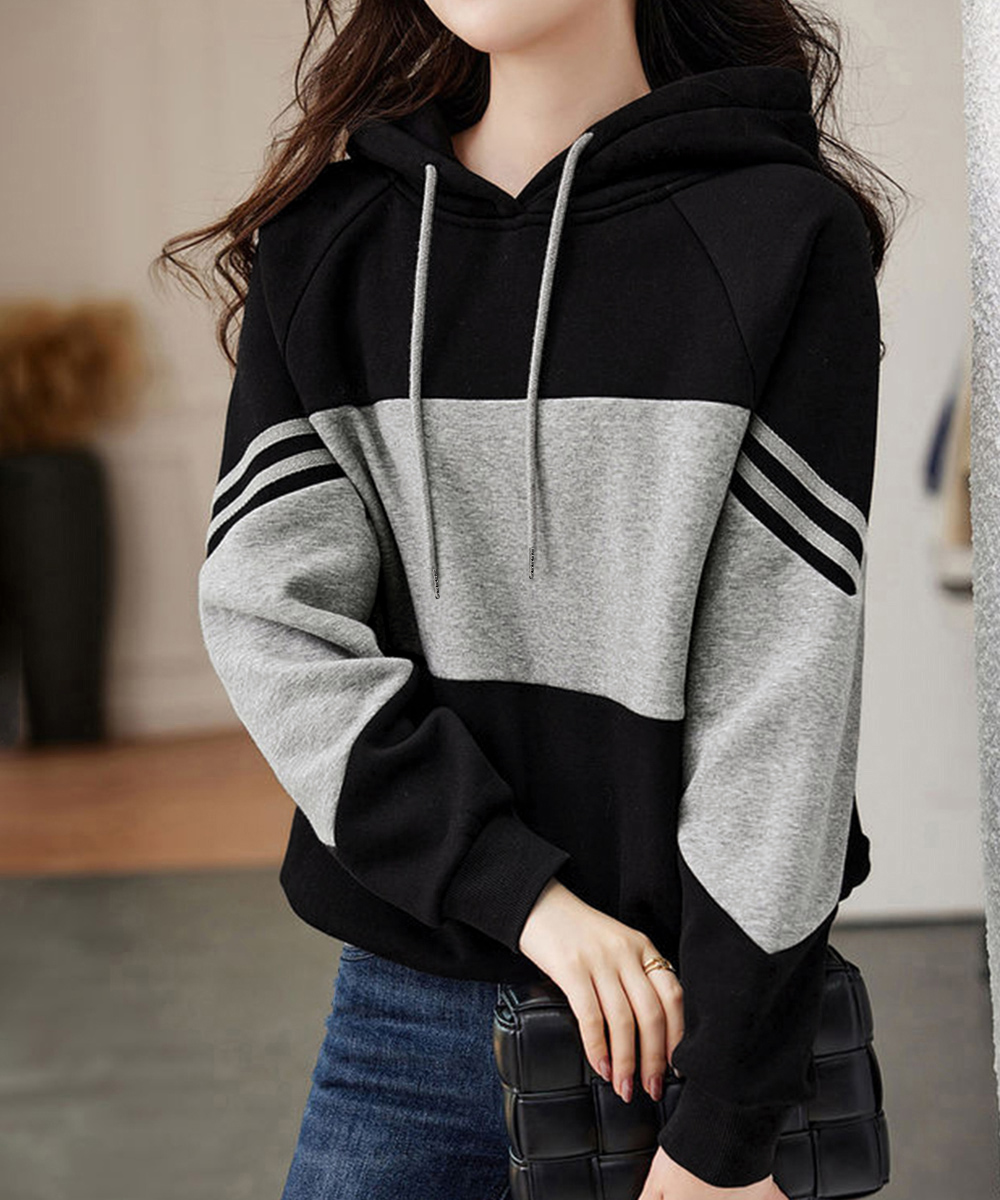 ブルベ冬服　配色切替パーカー レディース フード付きスウェット