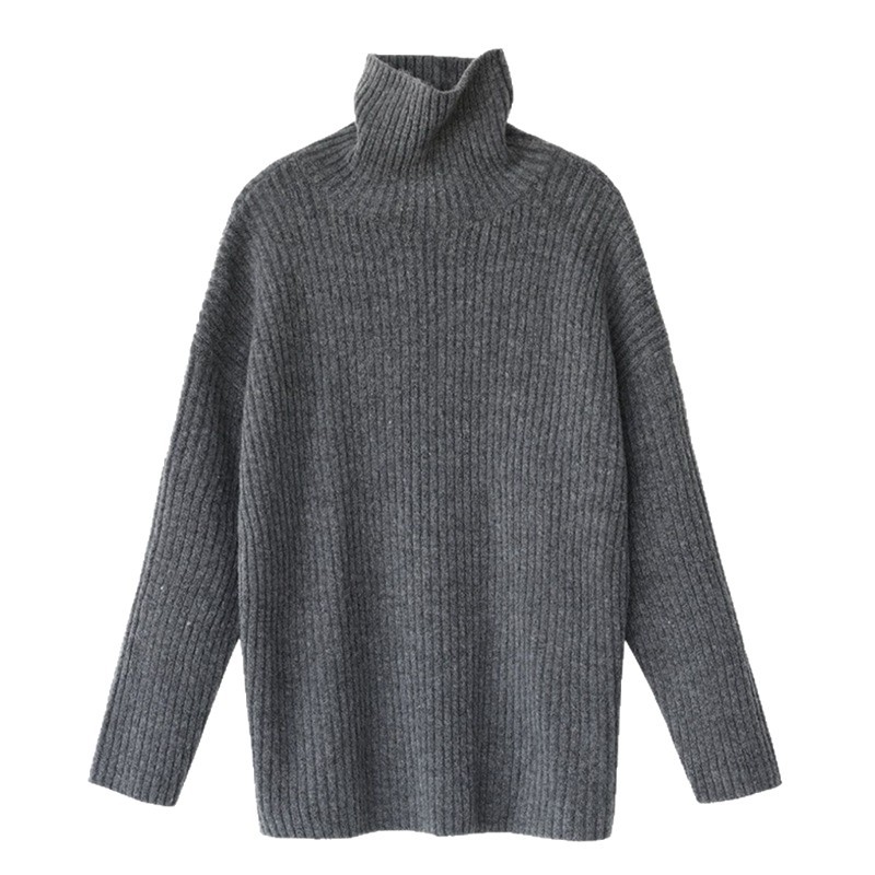 ブルベ夏/ブルベ冬服　リブ編みタートルネック長袖ニットセーター
