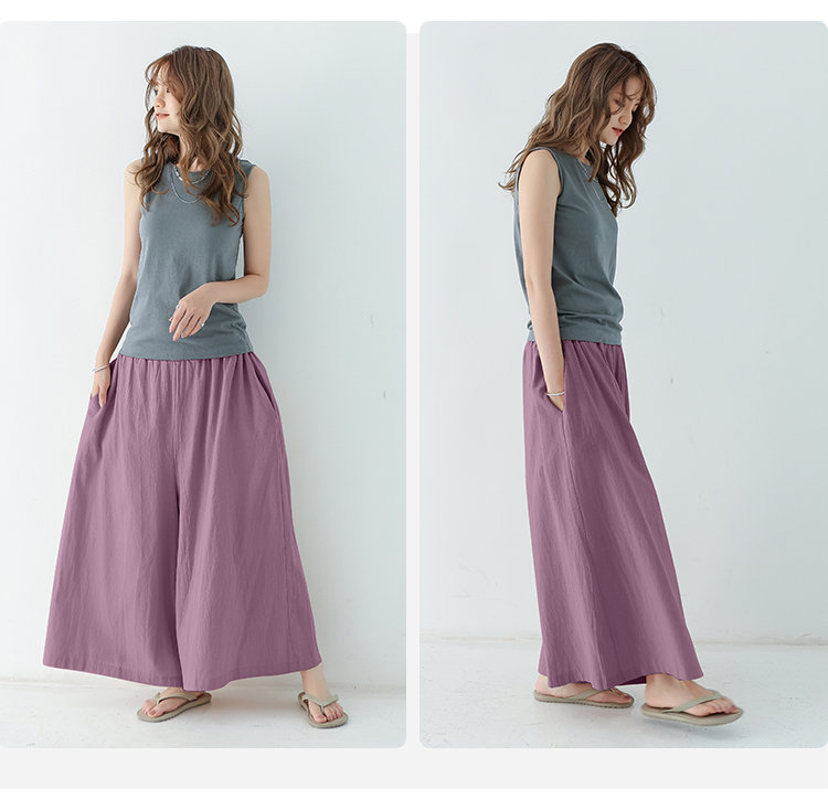 パンツ　ゆったり優雅な麻混フレアパンツ（ブルベ夏向け・ブルベ冬向け）