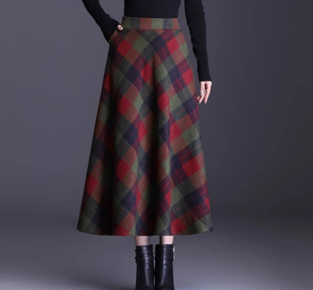 ブルベ冬服 チェック柄 Aライン ロングスカート